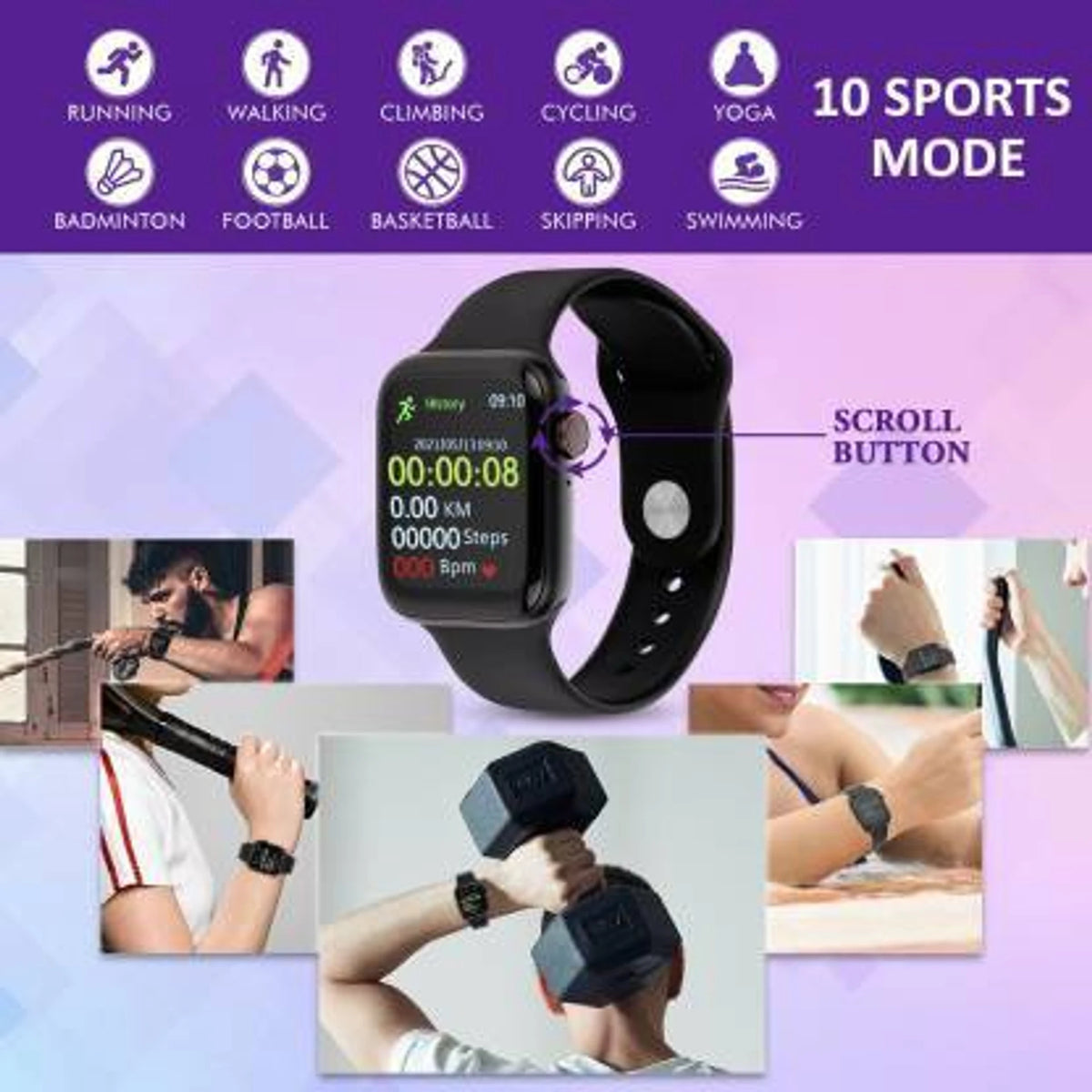 Budverse Smart Watch for Men ,Women (Black Strap, Size : FREE)