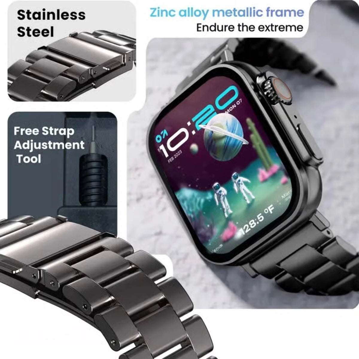 Budverse Ultra Smartwatch - Premium Metal Build, BT Calling & 1.99" HD Display Smartwatch (BLACK Strap, Free Size)