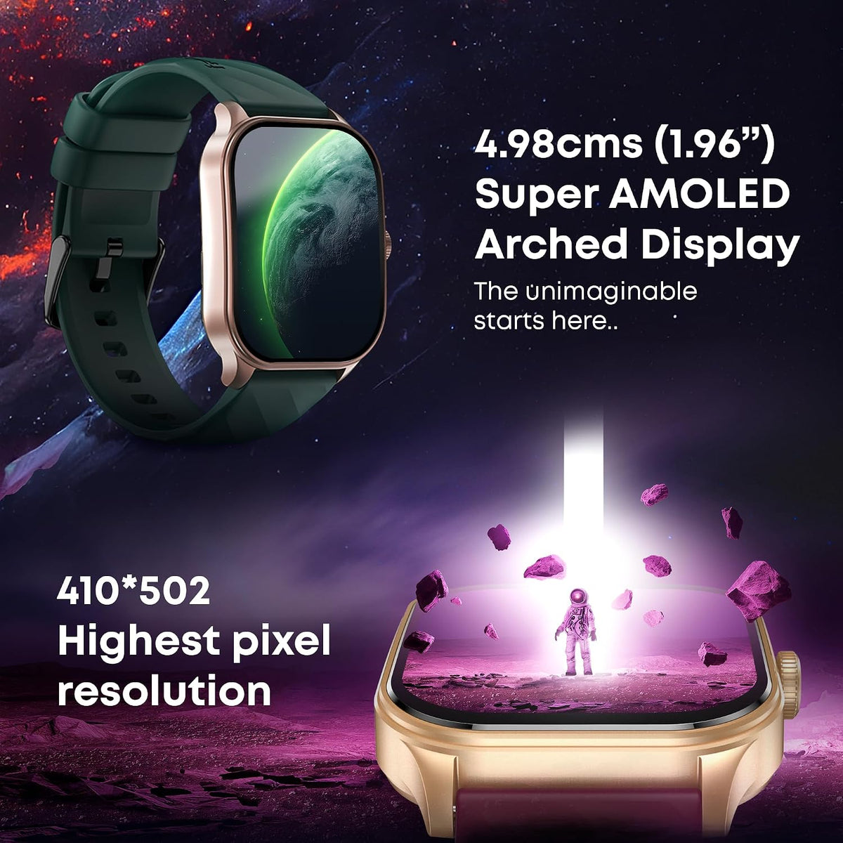 Budverse Limitless FS2 Pro 1.96" AMOLED Smart Watch with BT Calling, AI Voice Assistant, 100+ Sports Modes, 5-Day Battery, Fast Charge, Health Tracking, – Smartwatch for Men & Women (Beige)