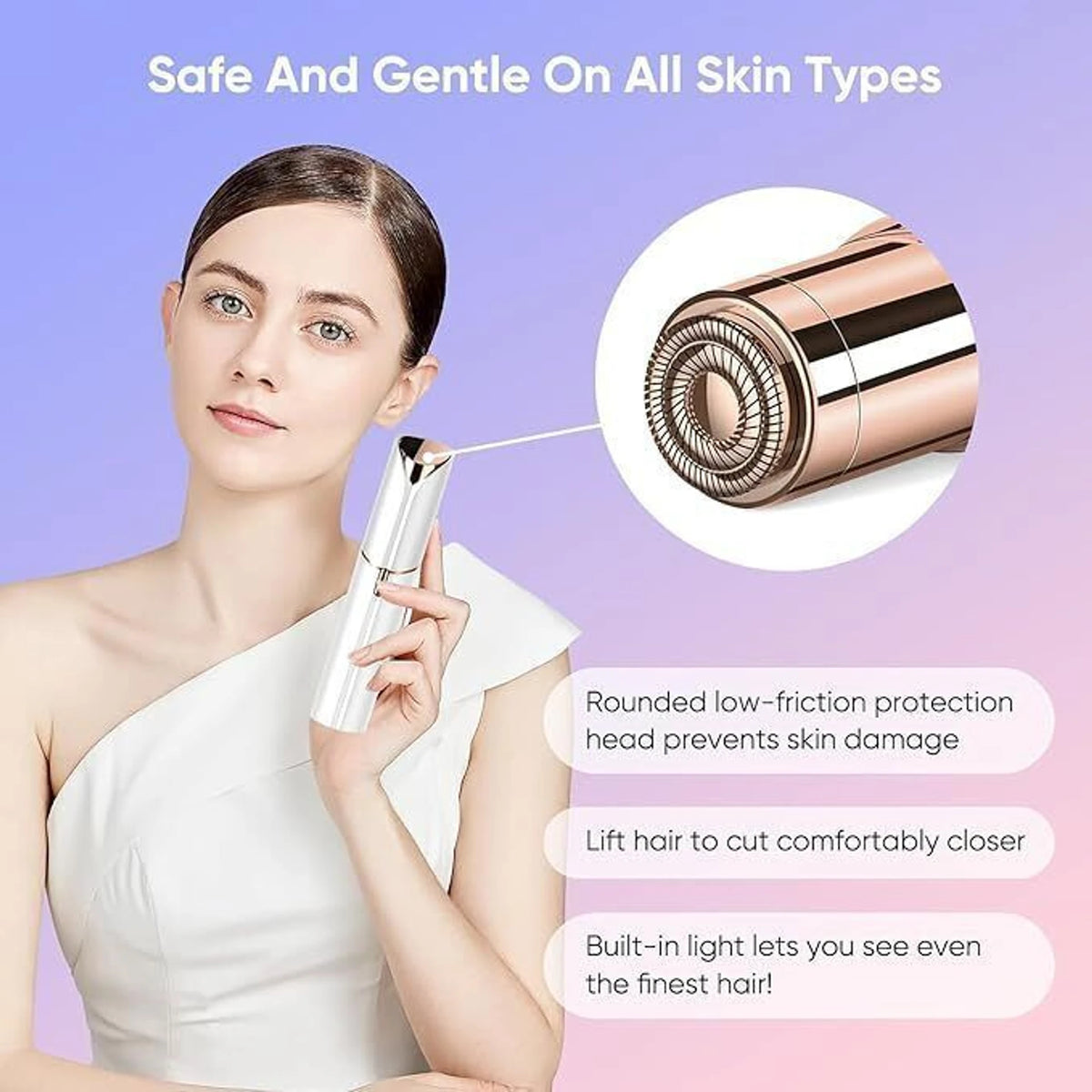 Budverse USB Rechargeable Facial Hair Remover for Women - Smooth, Painless Epilator Trimmer 30 min Runtime 1 Length Settings (White)