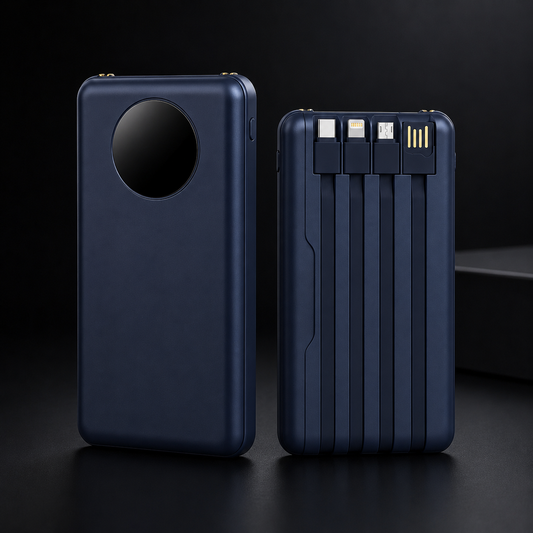 Budverse Built-in Cable Power Bank — Navy Blue with integrated cables
