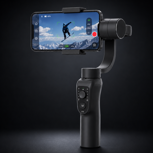Budverse 3-Axis Smartphone Gimbal Stabilizer with phone mounted