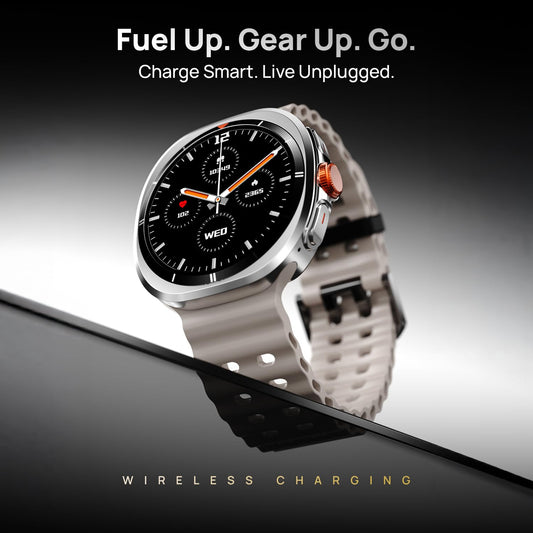 Budverse  Axiom Round Smart Watch 1.43" Super AMOLED Display with Always-On Mode, Bluetooth Calling, Rotating Crown, SPO2 & Heart Rate Monitor, IP67 Waterproof Silicone Smartwatch for Men - White