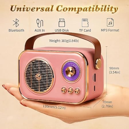 Budverse Vintage Retro Bluetooth Speaker with AUX, USB & TF Card Support