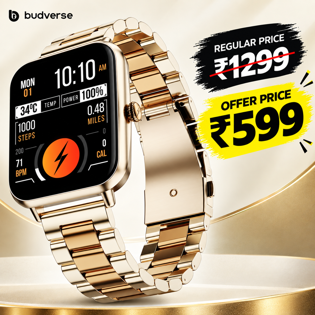 Budverse Watch Ultra 2 1.83" HD Display Stainless Steel Built Bluetooth Calling Metal Body Smartwatch (Rose Quartz Strap, Free Size)