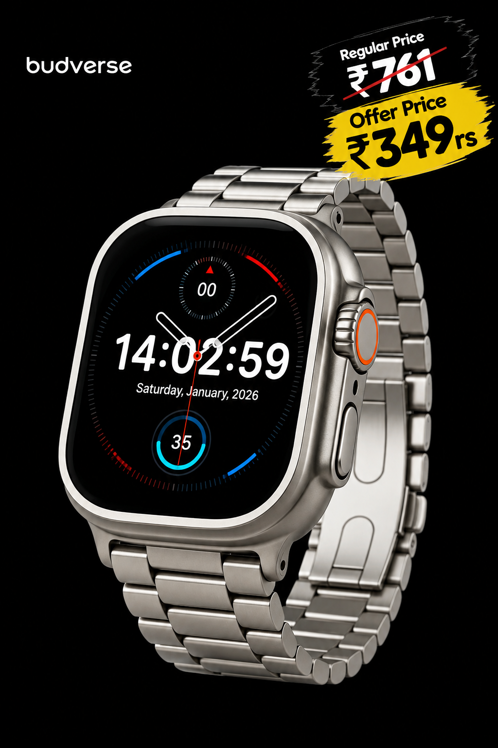 budverse I8 T800 Metal Smartwatch (Silver Strap, Free Size)