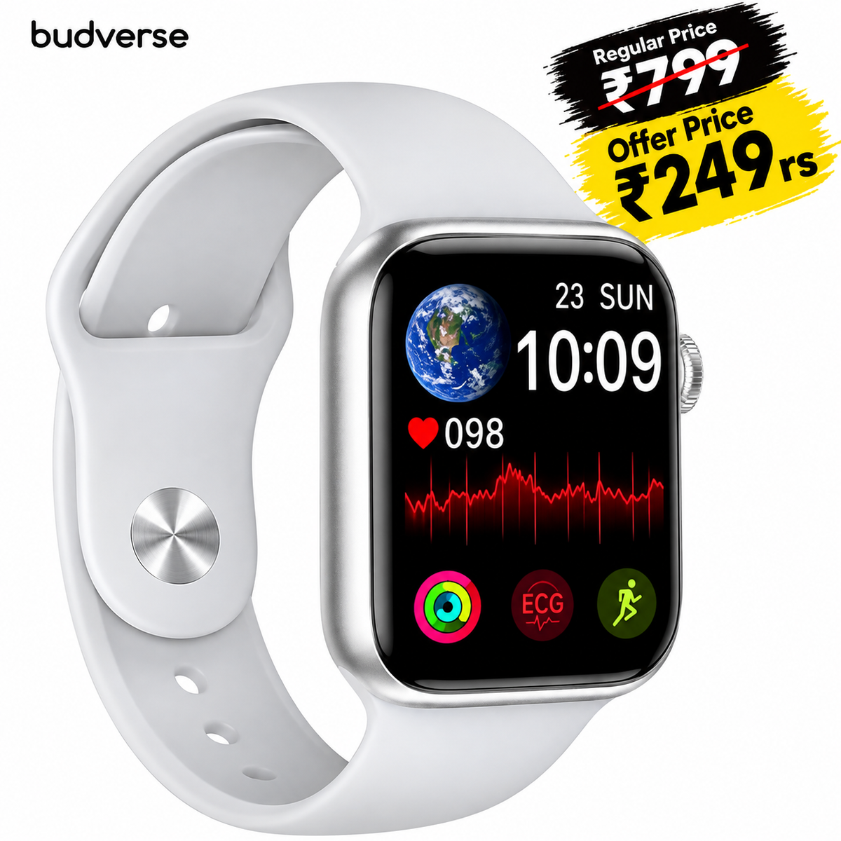 Budverse Smart Watch for Men ,Women (Black Strap, Size : FREE)