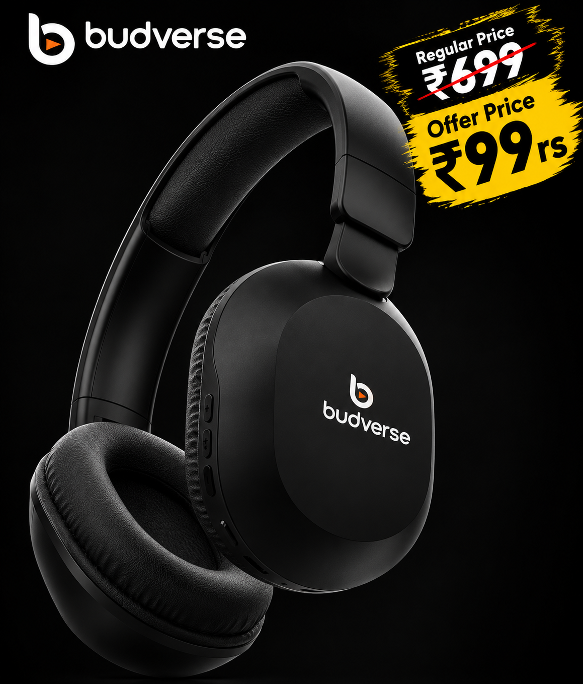 Budverse Trinity Neo with 80H Playtime, Dual Pairing, ENC, Fast Charging, Bluetooth v6.0 Bluetooth Headset (Cosmic Black, On the Ear)