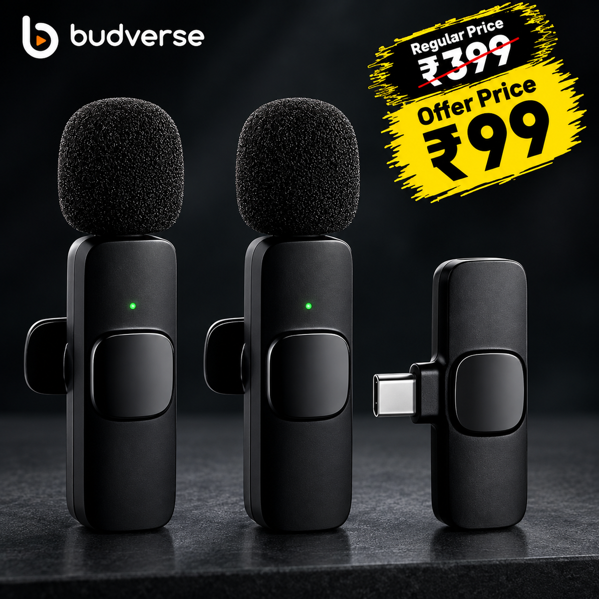 Budverse Dual-User Wireless Collar Microphone for Type-C Mobiles