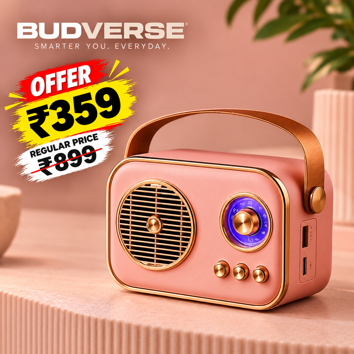 Budverse Vintage Retro Bluetooth Speaker with AUX, USB & TF Card Support