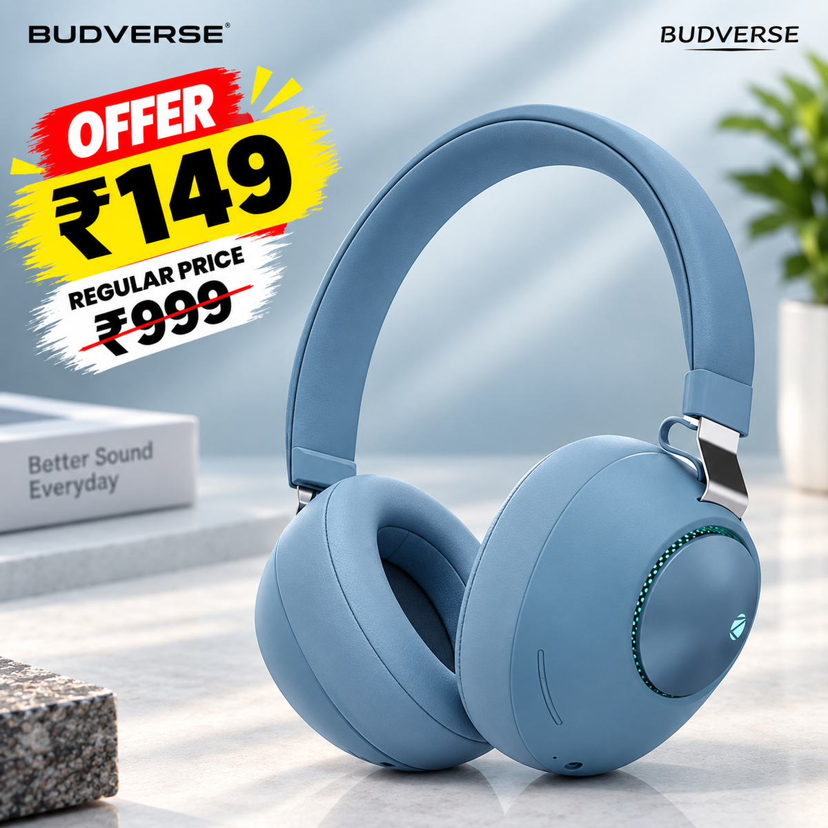 Budverse Wireless Bluetooth 5.3 Headphones with LED Light, AUX Support & Adjustable Headband