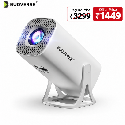 Budverse  S40 Native HD Support 4K | Android 14 | 6000 Lumens | WiFi BT | Auto Keystone (6000 lm / 1 Speaker / Wireless / Remote Controller) Portable Projector (White Grey)