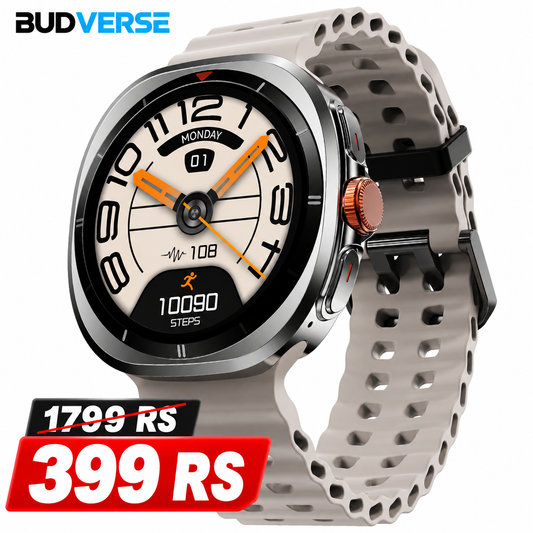 Budverse  Axiom Round Smart Watch 1.43" Super AMOLED Display with Always-On Mode, Bluetooth Calling, Rotating Crown, SPO2 & Heart Rate Monitor, IP67 Waterproof Silicone Smartwatch for Men - White