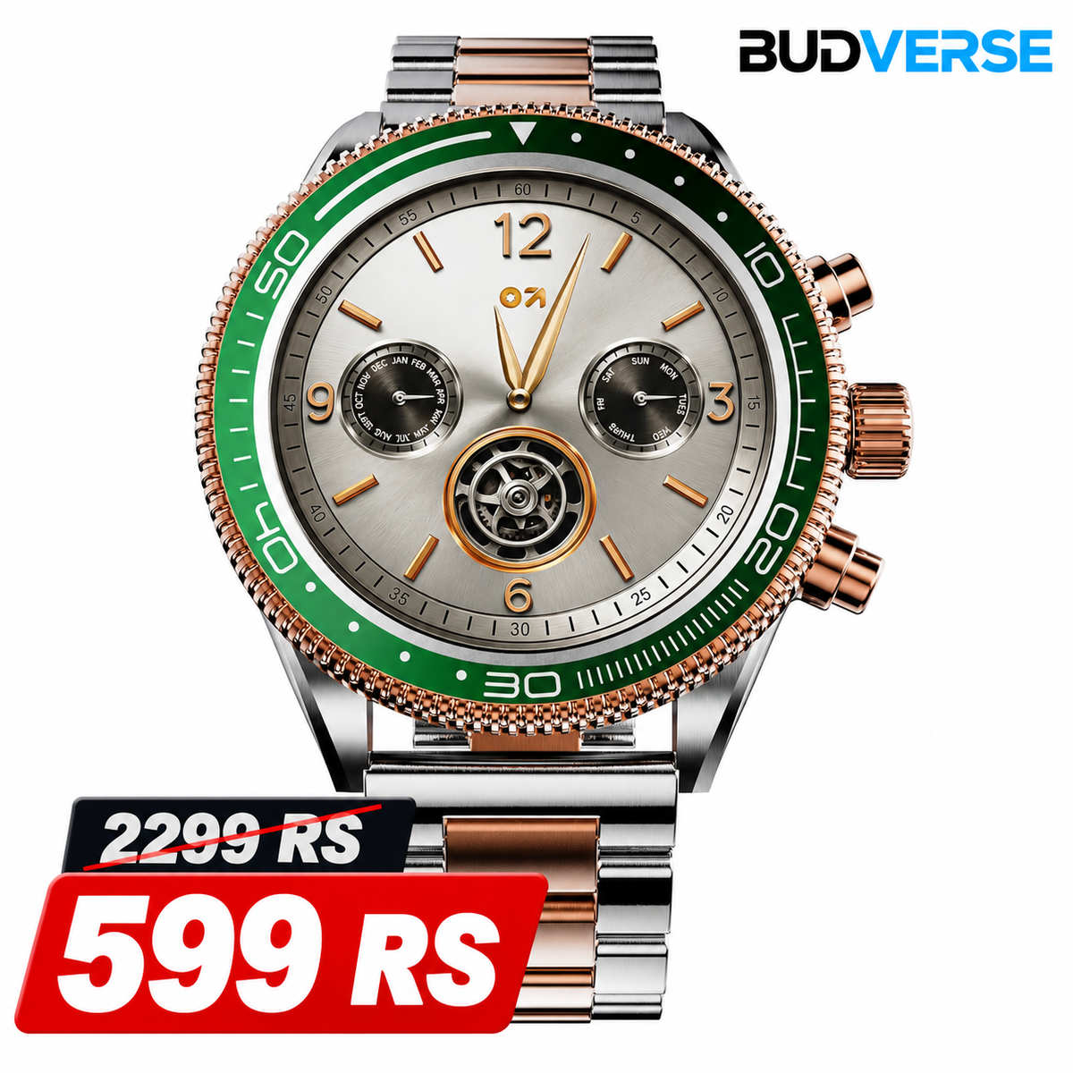 Budverse Saber Smart Watch 1.43'' AMOLED Display, Functional Rotating Bezel, AOD, BT Calling, 200+Watchfaces, 700 Nits Brightness, AI Voice Assistant, SpO2 Monitoring, 120+ Sports Mode (Titanium)