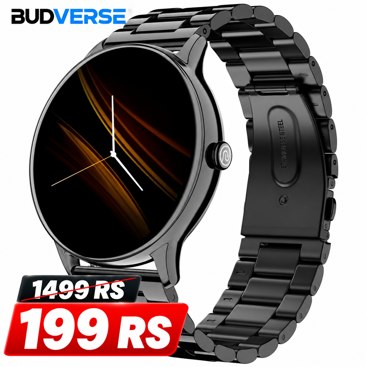 Budverse Twist Go Round dial Smartwatch with BT Calling, 1.39" Display, Metal Build, 100+ Watch Faces, IP68, Sleep Tracking, 100+ Sports Modes, 24/7 Heart Rate Monitoring (Elite Black)