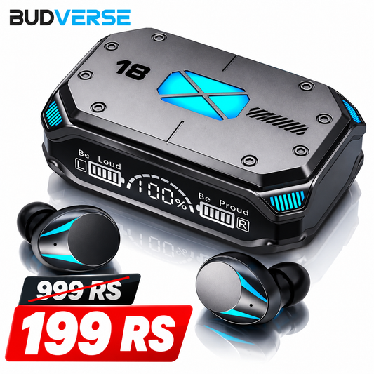 Budverse  Earbud, Bluetooth Earphone with Display, Low Latency Gaming, 40 Hrs Playtime with Fast Charging, Bluetooth 5.3 + ENC, 13mm HD BASS Drivers, IPX7 Sweat-Proof, Built-in Mic