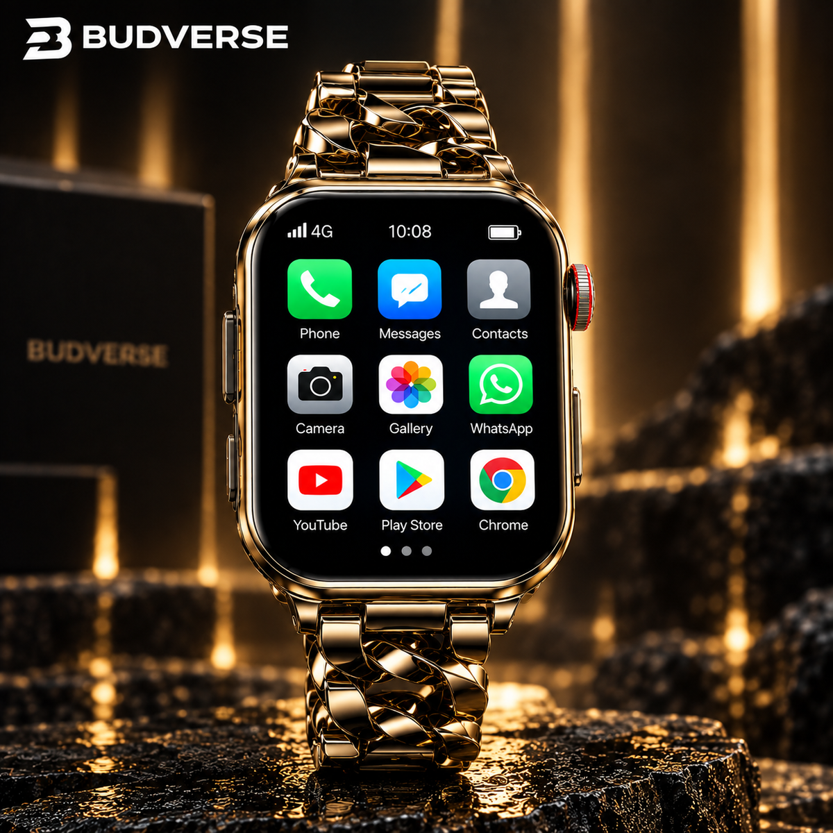Budverse Two-Tone Chain Bluetooth Smartwatch with Camera, GPS, Health Tracking & Premium Metal Strap