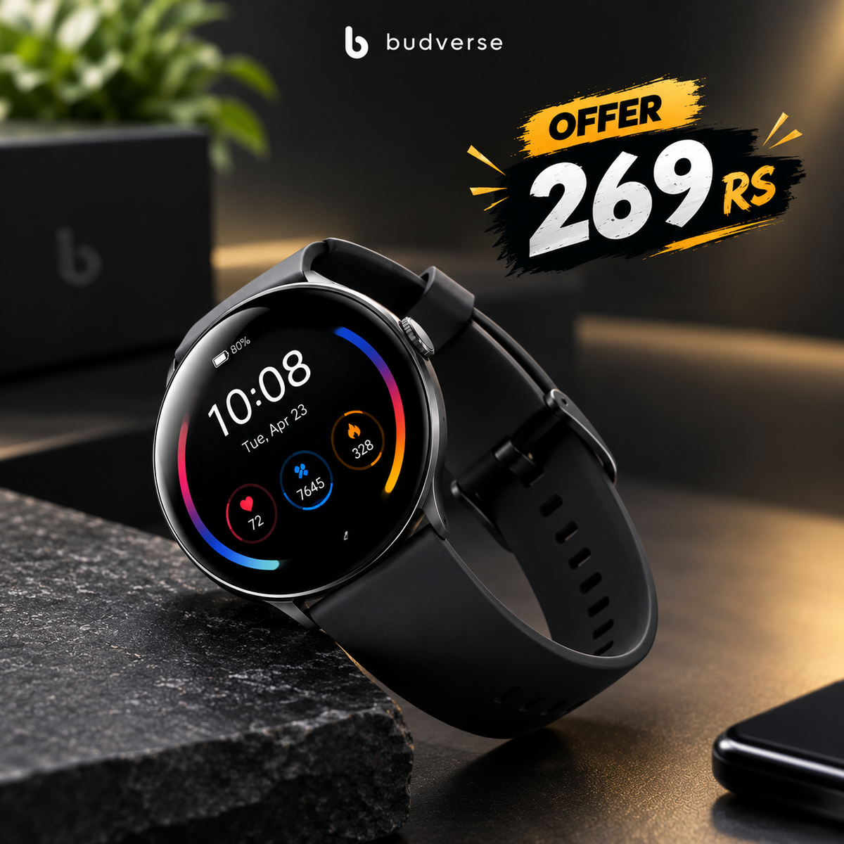 Budverse Slim Bluetooth Smartwatch with 4K Camera, GPS Navigation, Health Tracking & Ultra-Slim 8.6mm Design