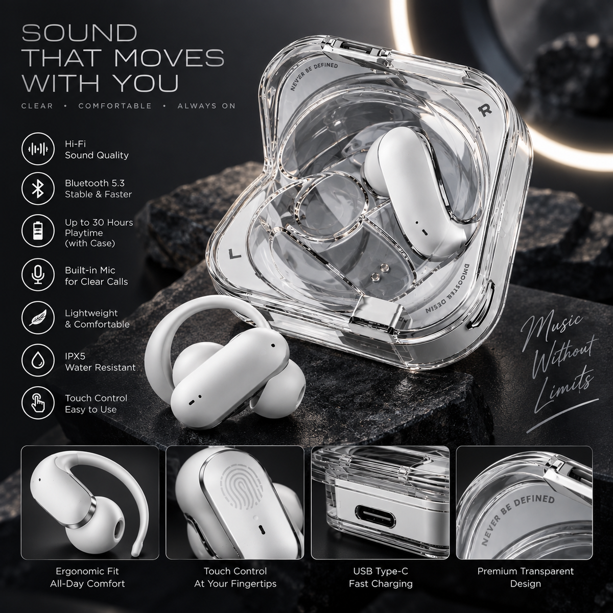 Budverse ClearSound Pro Earbuds with Bluetooth 5.3 and up to 30 hours playback