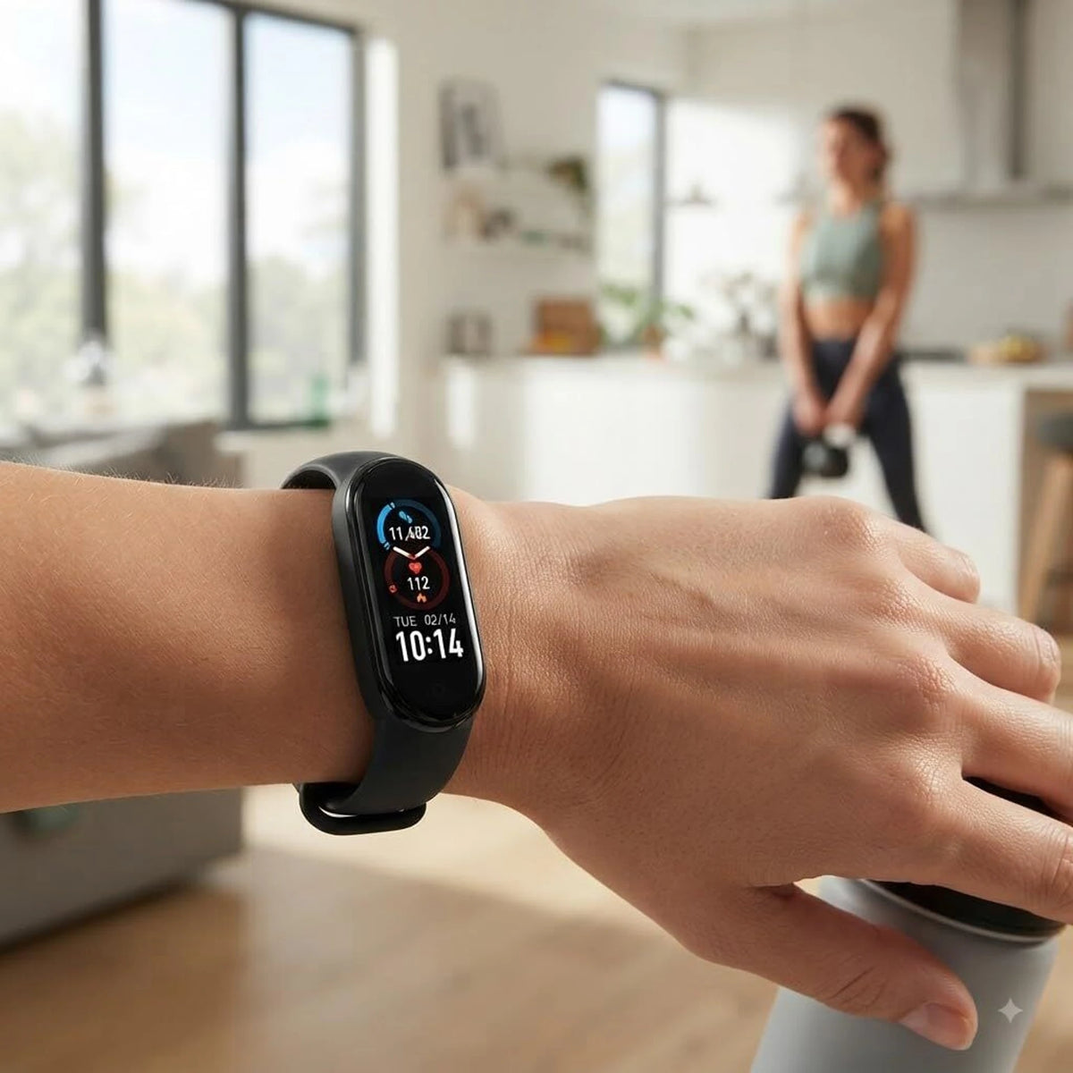 Budverse Smart Fitness Band with Color Display, Digital Activity Tracker Wristband (Black Strap, Size : Medium)