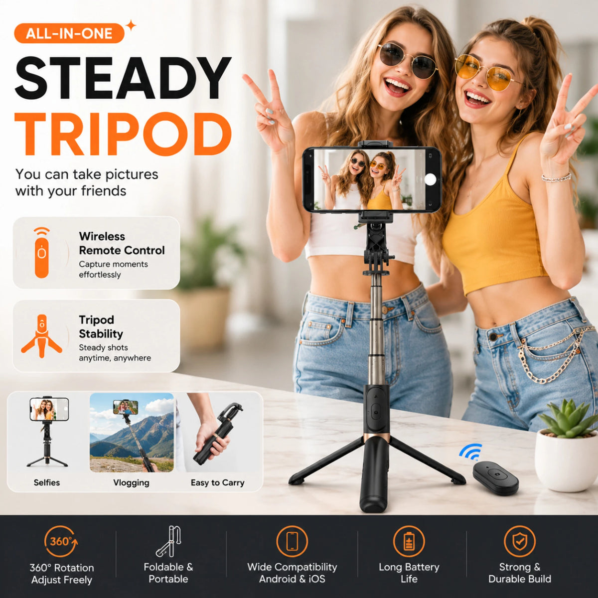 Budverse Q08 AutoTrack Vlog Stick 3-Axis Gimbal for Camera & Mobile (1500g)
