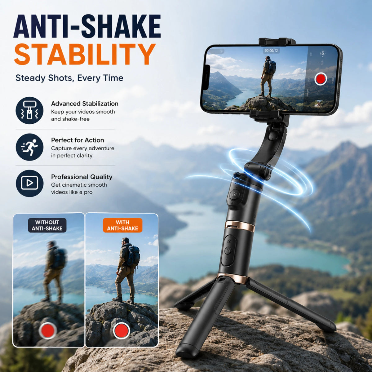 Budverse Q08 AutoTrack Vlog Stick 3-Axis Gimbal for Camera & Mobile (1500g)