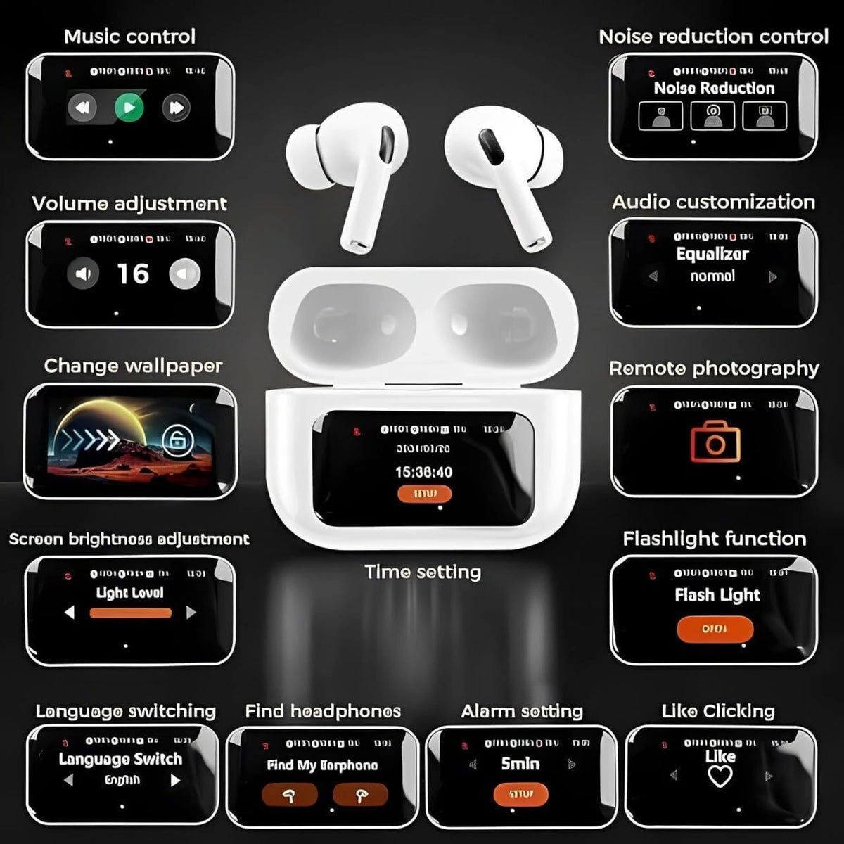 Budverse Latest Display Touch screen Earbuds with ANC 24 hours backup Waterproof Bluetooth Headset (White, True Wireless)