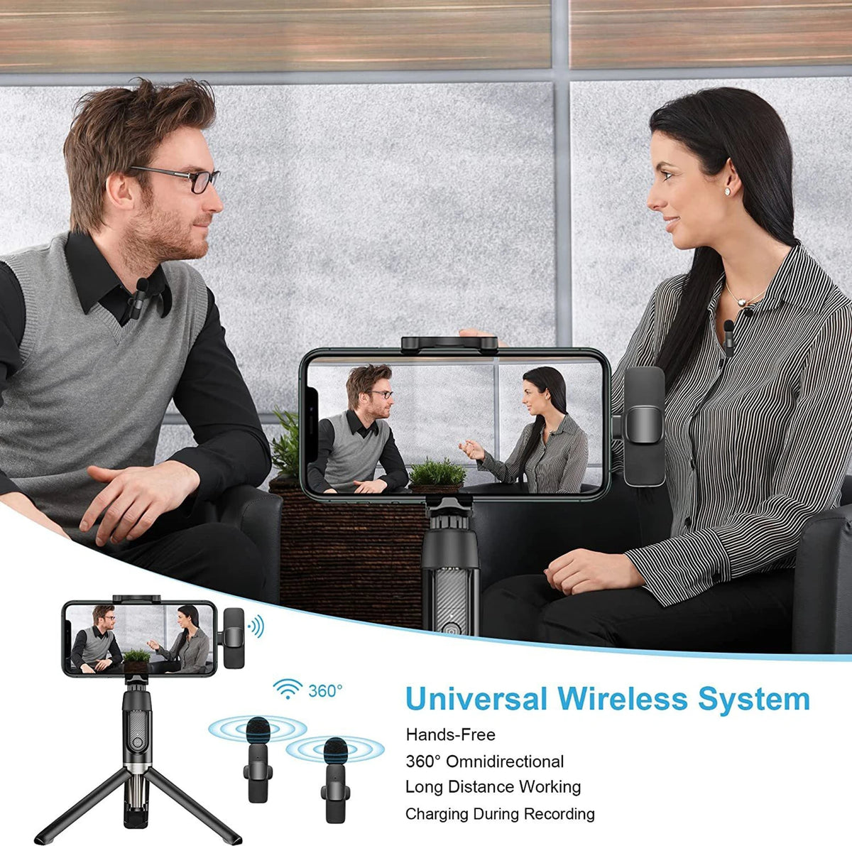 Budverse Dual-User Wireless Collar Microphone for Type-C Mobiles