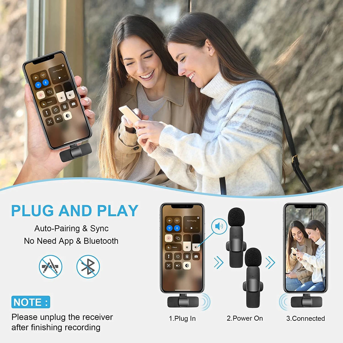 Budverse Dual-User Wireless Collar Microphone for Type-C Mobiles