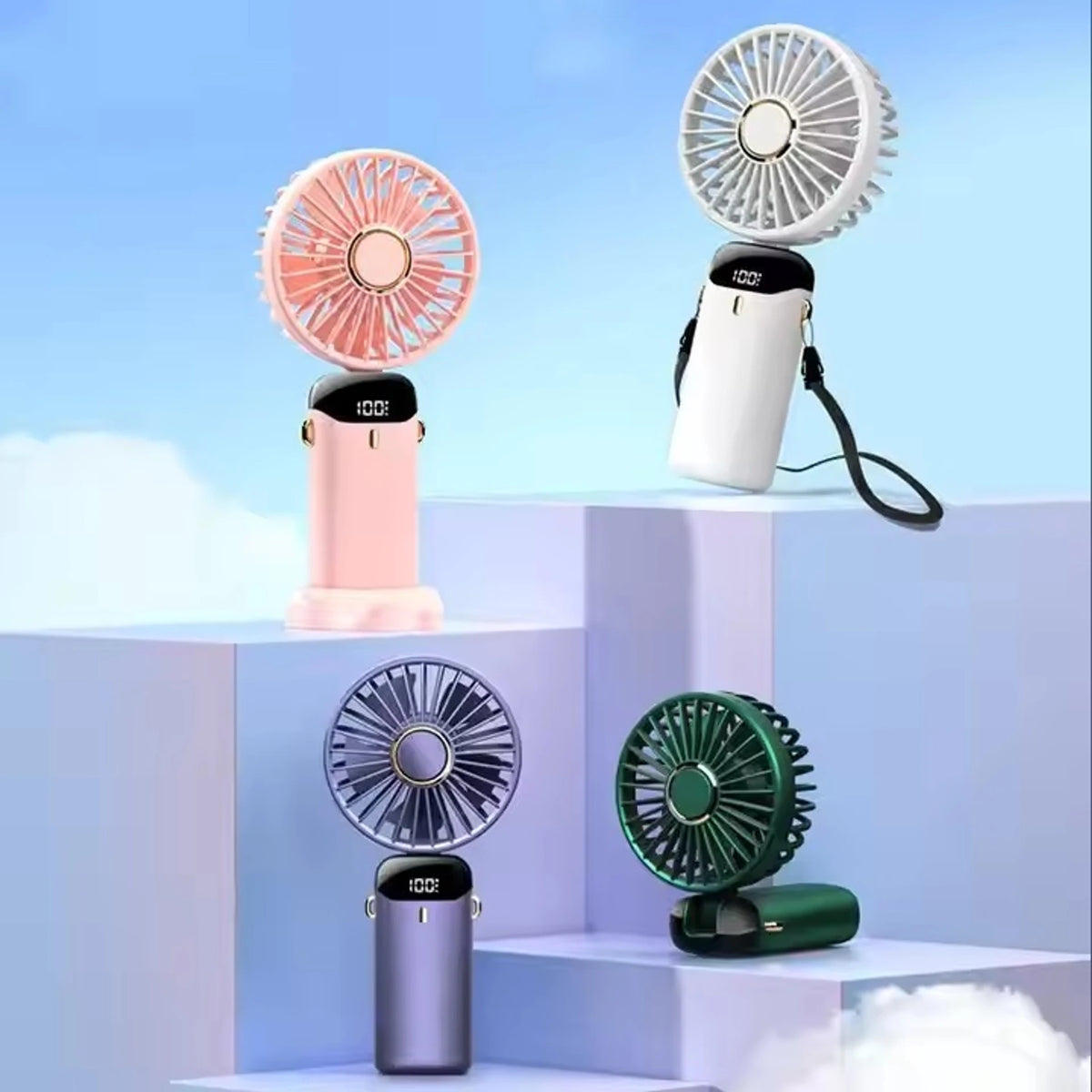 Budverse Hand Held/Neck/Desk 3 In 1 Personal Small Fans, Makeup Fans for Women Portable Handheld Fan USB Fan (Snow Peak white)