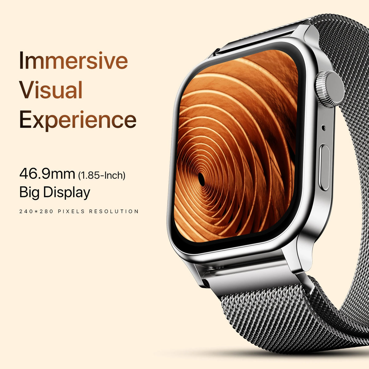 Budverse Rise Luxe 2026 BT Calling 47mm (1.85), Metal Body & Rotating Crown, 123 Sports Smartwatch (Silver Millanese Strap, Free Size)